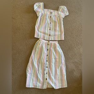 JCrew 2 piece top & midi skirt set XXS with POCKETS